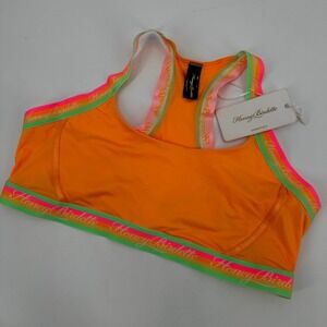 Honey Birdette Essentials Bralette Rainbow Orange Neon Logo Straps XXL NEW